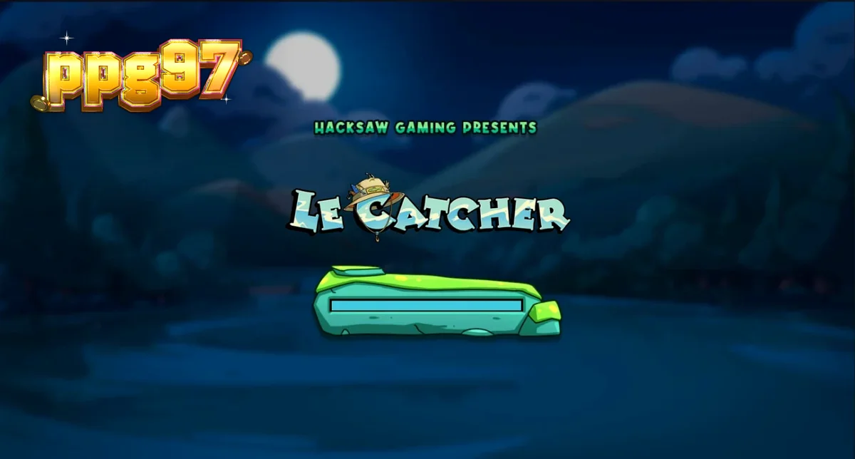 Isang masungit na raccoon na mangingisda sa isang fishing-themed slot game na Le Catcher.